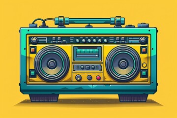 a yellow and blue boom box