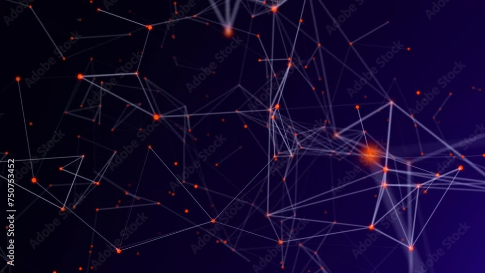 Aufkleber Abstract Technology Digital Polygon Plexus Flickering Glow Orange Dot Communication Network Concept Background. Data Connection Structure Transfer Moving 4K Loop Animation.