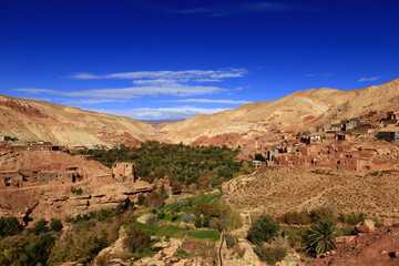 Fototapeta na wymiar View on a tsar in the High Atlas which is a mountain range in central Morocco, North Africa, the highest part of the Atlas Mountains