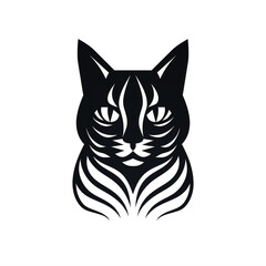 a black and white cat face symbol logo icon on a transparent background png isolated
