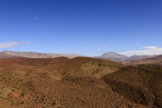 View on a mountain in the High Atlas which is a mountain range in central Morocco, North Africa, the highest part of the Atlas Mountains