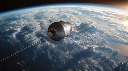 Cargo Pod's Ascent: Precision Glide Along the Space Elevator’s Carbon Backbone - obrazy, fototapety, plakaty
