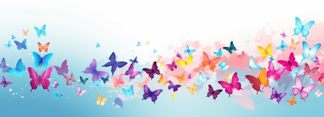 Group of Colorful Butterflies Flying in the Spring Sky