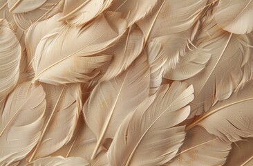 A detailed view of a wall entirely covered with a multitude of feathers, creating a unique and textured surface.