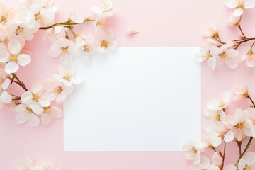 Fototapeta na wymiar White Sheet of Paper Surrounded by White Flowers