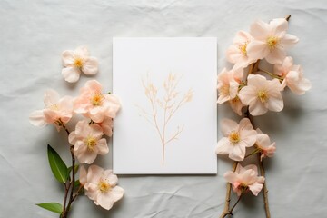 Pink Flowers Card on White Background