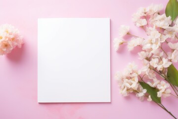Blank Paper Adorned With Flowers on Pink Background