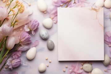 Flowers and Eggs Surrounding a Sheet of Paper