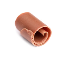 One tasty chocolate shaving isolated on white