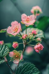 Pink Flowers Bush With Green Leaves