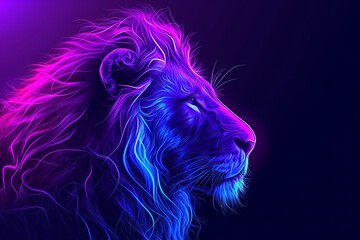 Obraz na płótnie Canvas An image of a gradient blue-violet lion, in the style of glowing neon