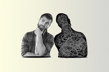 Creative collage of depressed man upset