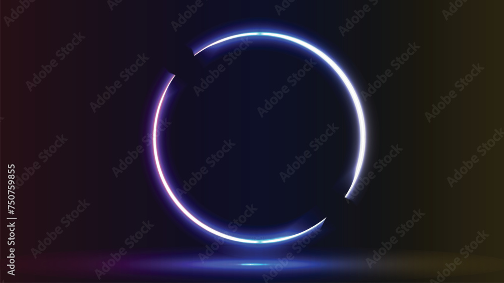 Aufkleber round picture frame design with glowing neon color effect with black background color suitable for e