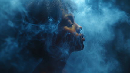 People standing in polluting cigarette smoke May cause harm to the body. - obrazy, fototapety, plakaty