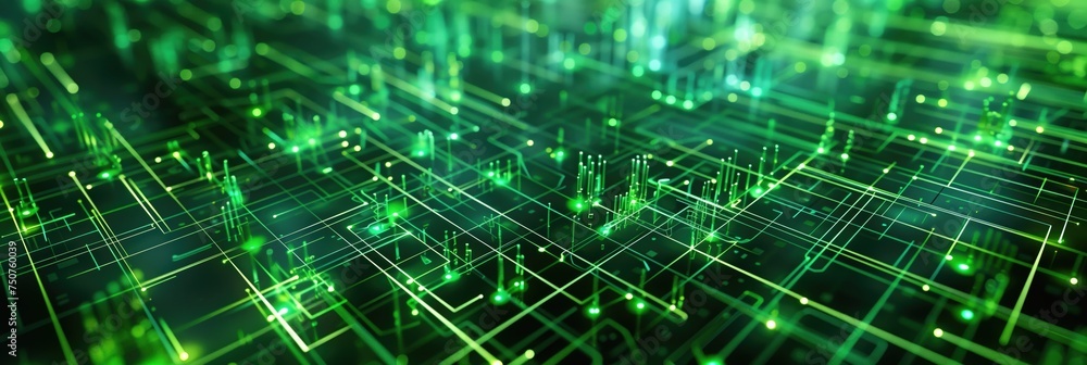 Poster digital technology 3d cyberspace green shimmering data storage it matrix color like background