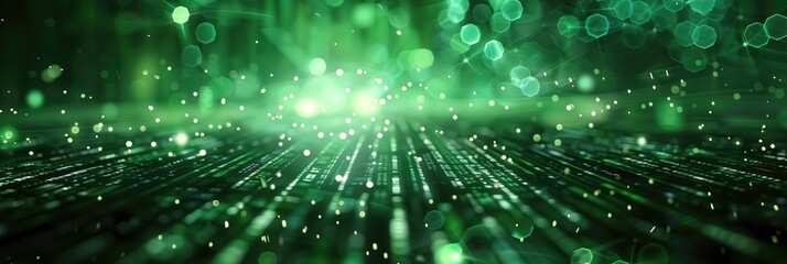 Digital technology 3d cyberspace green shimmering data storage IT matrix color like background
