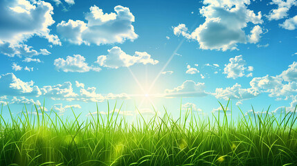 Fototapeta na wymiar Grass field with blue sky ini a sunny day