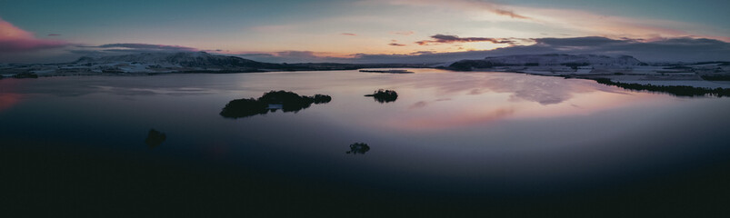 sunset on the winter lake