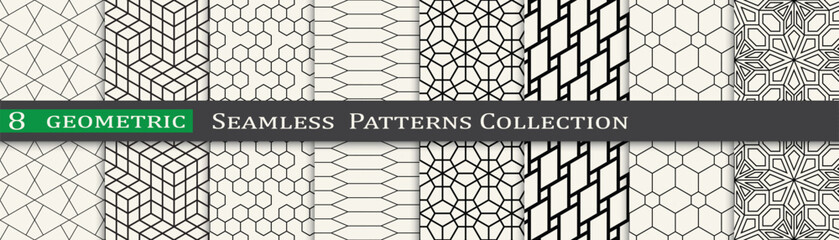 Seamless ornament pattern set, Modern unique geometry background. Subtle vector design. - 750761411
