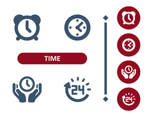Time icons. Deadline, schedule, clock, appointment, wall clock, hands, around the clock, 24 hours icon