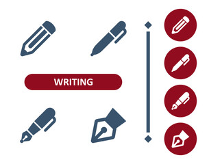 Writing Icons. Write, Pencil, Pen, Fountain Pen Icon