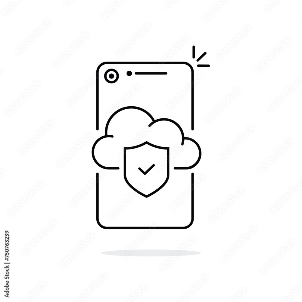 Fototapete secure cloud computing icon with thin line phone. linear trend modern database support logotype grap