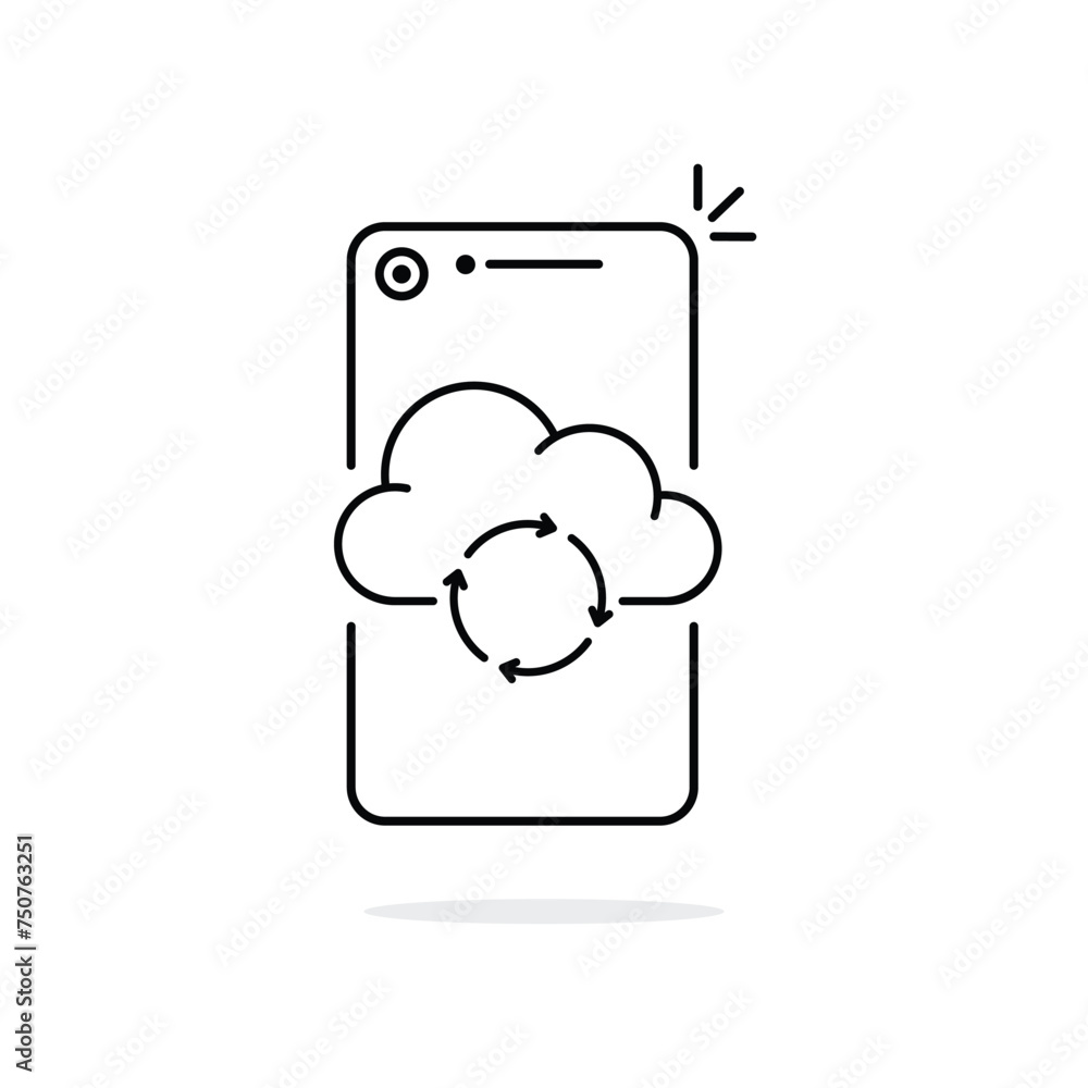 Fototapete backup service with thin line phone and cloud. linear trend modern graphic stroke design workflow lo