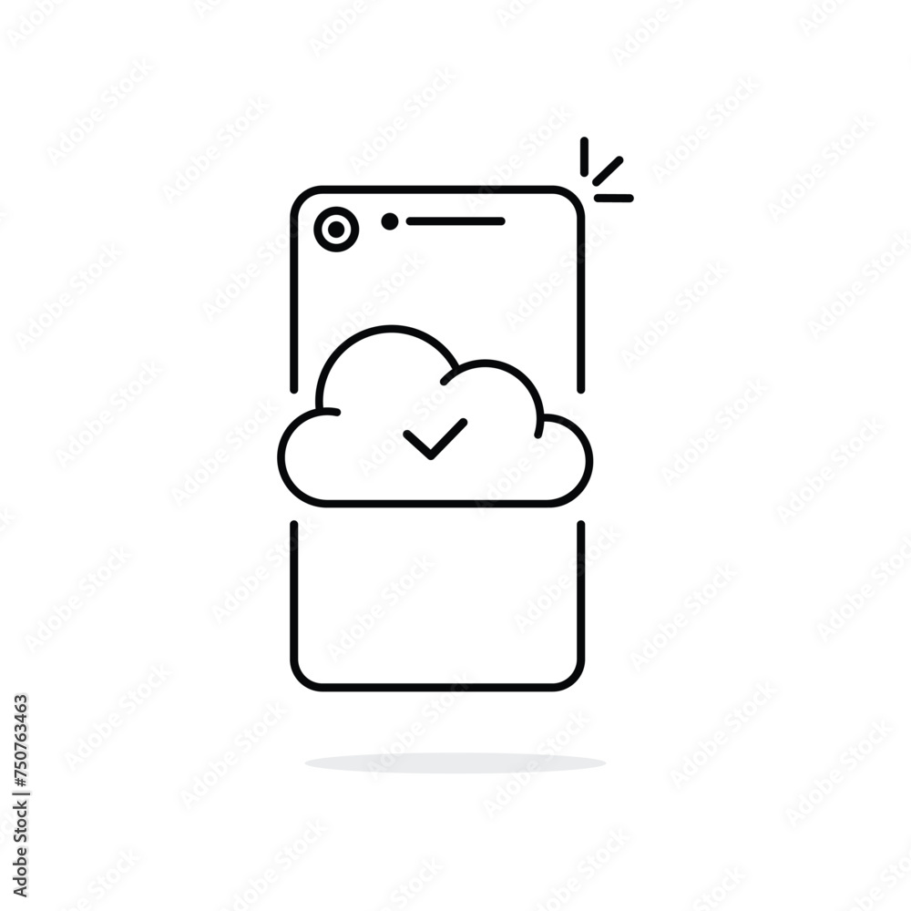 Poster black thin line phone like cloud computing check. linear trend modern logotype graphic stroke art de