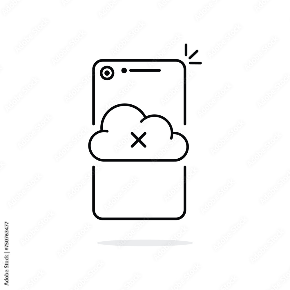 Poster cloud disconnect with thin line smartphone icon. linear trend modern software logo graphic stroke de