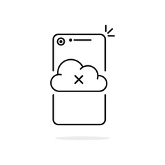 cloud disconnect with thin line smartphone icon. linear trend modern software logo graphic stroke design element isolated on white. concept of upload or download trouble or system alert badge