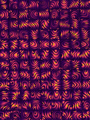 Kaleidoscope puzzle psychedelic trippy waves background, orange pink violet gradient color. 3D effect. Stylish card with crazy glowing lines.