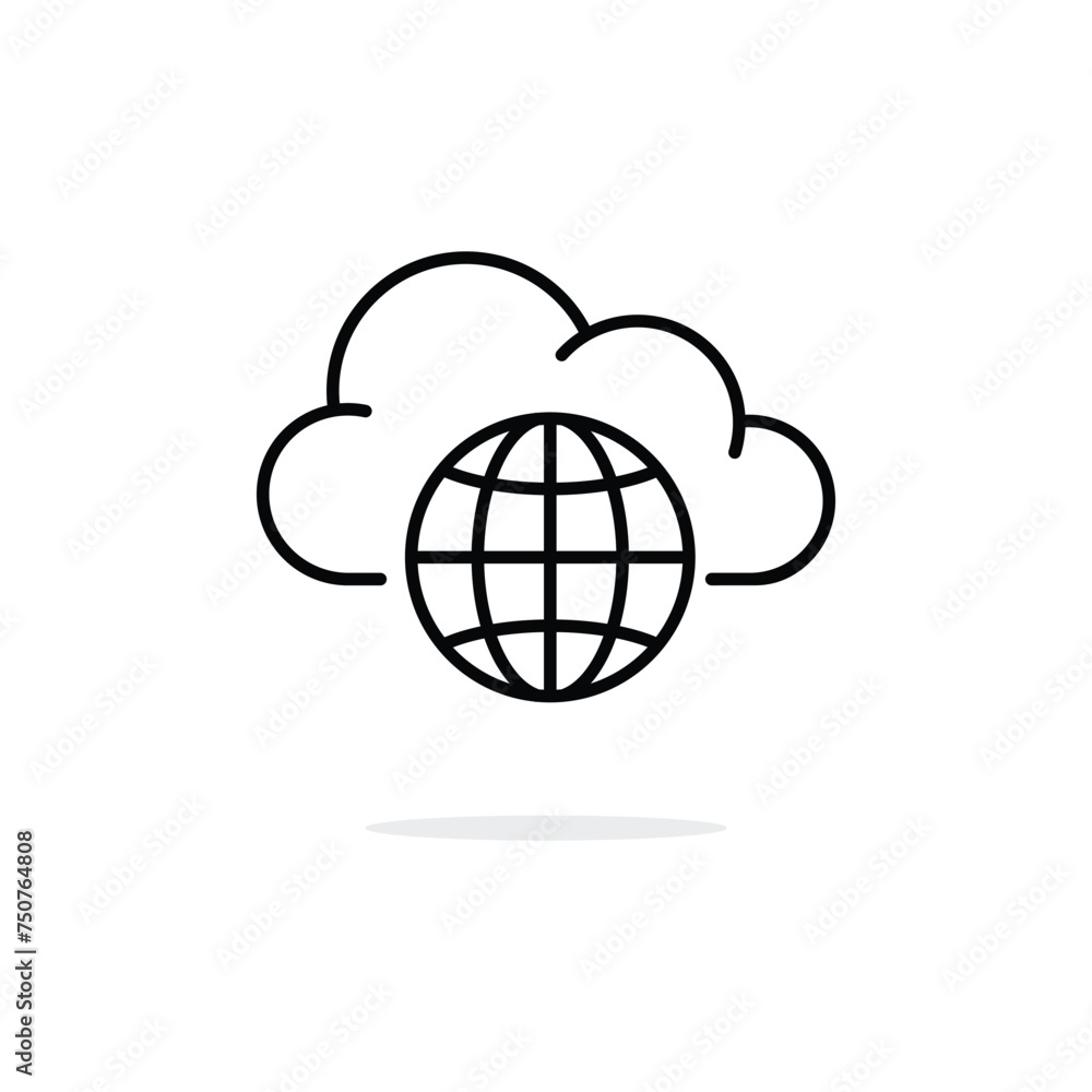 Poster black thin line globe with cloud like global data. linear trend modern graphic logotype stroke desig