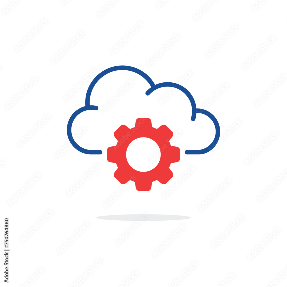 Poster cloud technology service icon with red gear. concept of data optimization pictogram or software deve