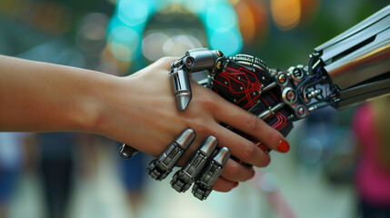 A human hand anda a robot hand dong hand shaking