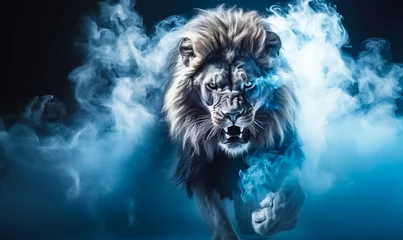 Foto op Plexiglas Lion Of Judah With Blue Smoke.  King of Kings, Jesus Christ's Triumph in Religion. © touchedbylight