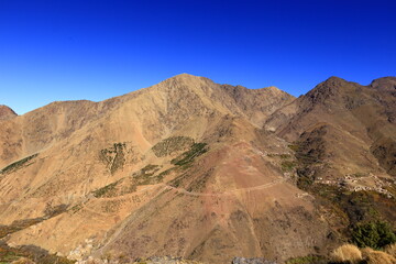 View on a mountain in the High Atlas which is a mountain range in central Morocco, North Africa, the highest part of the Atlas Mountains