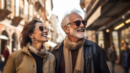 Obraz premium senior couple is seen enjoying their city tour,