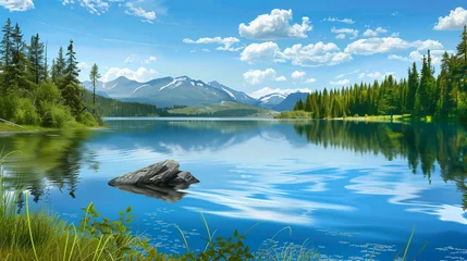 Foto auf Acrylglas Nature lake landscape illustration background  © Achmad