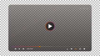 Video player transparent screen interface. Digital media player UI vector mockup of black transparent window with play button, navigation bar, sliders and media control icons, multimedia app © Vector Tradition