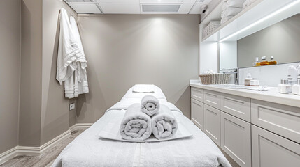 facial room in a beauty salon, with soft towels