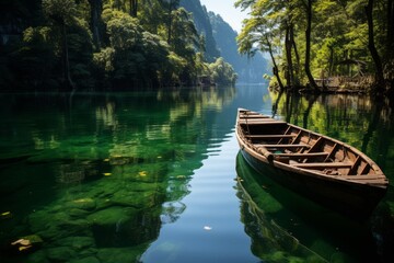 Obraz premium Cruise by boat through the picturesque landscapes of Thailand, exploring turquoise waters, lush greenery and sandy shores