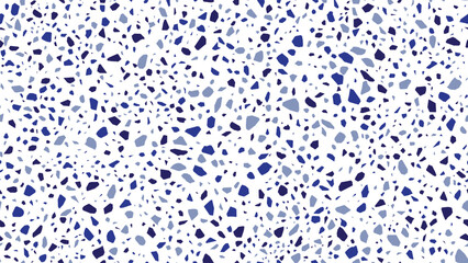 Blue, black and white terrazzo stone mosaic texture or background. Terrazo cement surface pattern, terazo marble tile or countertop, terazzo stone mosaic vector texture or colorful background