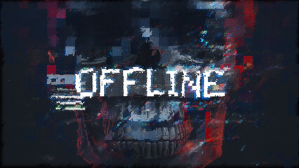 Offline error and human skull on backdrop - 750767699