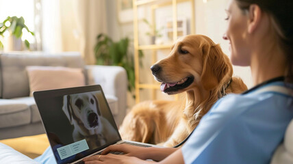Veterinary telehealth consultation on a laptop, modern pet care