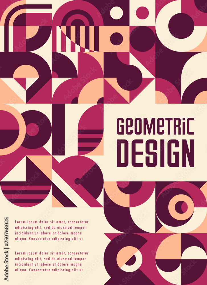 Poster modern poster with bauhaus pattern of beige, maroon, purple and pink geometric shapes, vector backgr