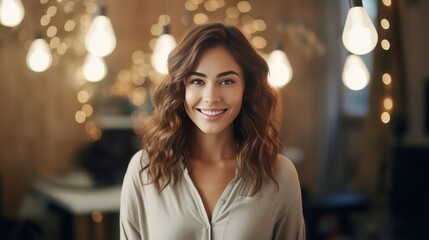 Woman and lifestyle, life concept,Beautiful young stylist smiling looking at camera,
