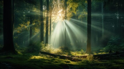 Bright Beam of Sunshine Shining ,morning forest background