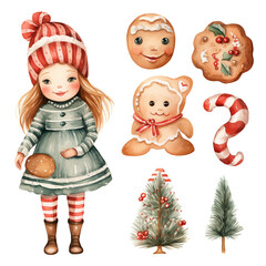 Obraz na płótnie Canvas christmas cookies and candies in scandinavian boho style, cartoon, kids illustration сreated with Generative Ai