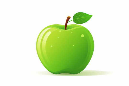 Fresh, Juicy Apple Illustration with Green Leaf and White Background: A Delicious, Ripe, and Healthy Nature's Bounty