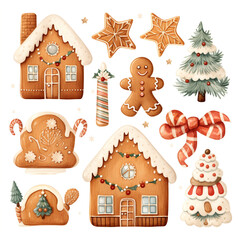 christmas cookies and candies in scandinavian boho style, cartoon, kids illustration сreated with Generative Ai